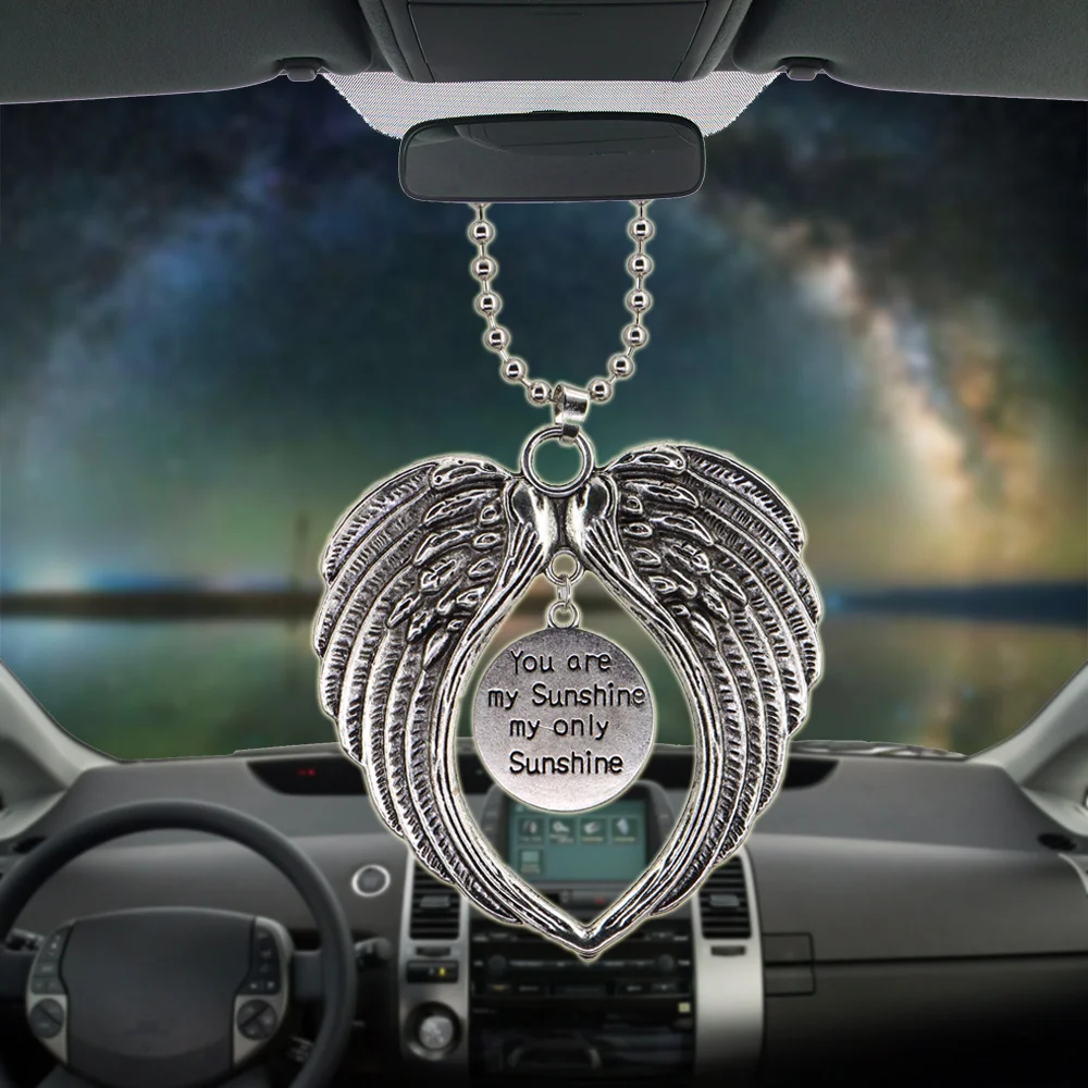 Car Pendant Angel Wing Rearview Mirror Decoration Hanging You are my Sunshine my only Sunshine Auto Ornaments Accessories