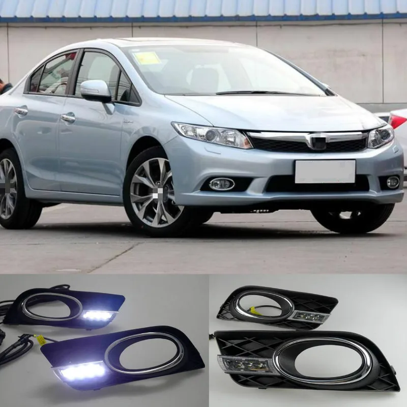 

2Pcs Car-styling LED 12V DRL Car Daylight Daytime Running Lights with Turn Signal Fog Lamp Covers For Honda Civic 2011 2012 2013