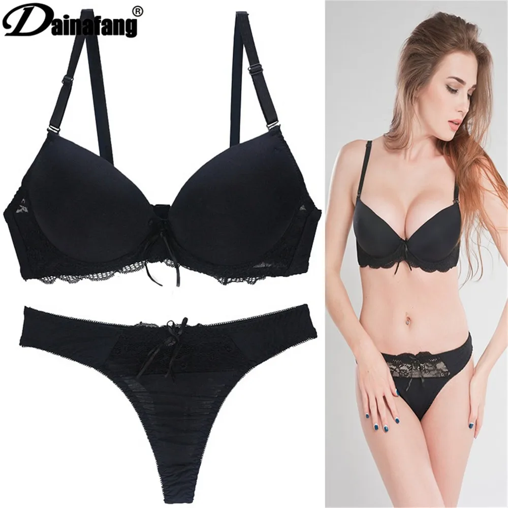 Hot Women\'s Underwear Set Lace Sexy Push-Up Bra And Panty Bow Comfortable Brassiere Young Bra Adjustable Deep V Lingerie Set