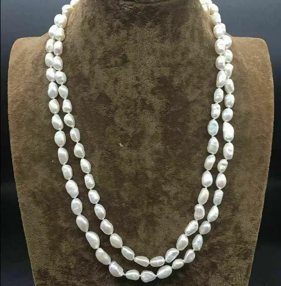 

50inch 125cm Natural pearl 9mm 10mm 11mm white baroque freshwater pearl necklace Jewelry