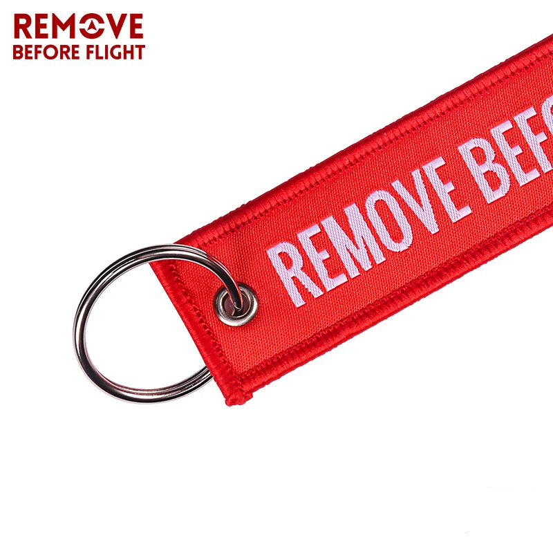 50 PCS Remove Before Flight Woven Key Chain Special Luggage Label Red Chain Keychains for Aviation Gifts Wholesale Keychain