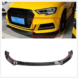 Front Bumper Spoiler Lip For Audi A3 S-Line S3 8V 2017 2018 2019 2020 Sport Carbon Fiber Look/Gloss Black Lower Splitter Blade