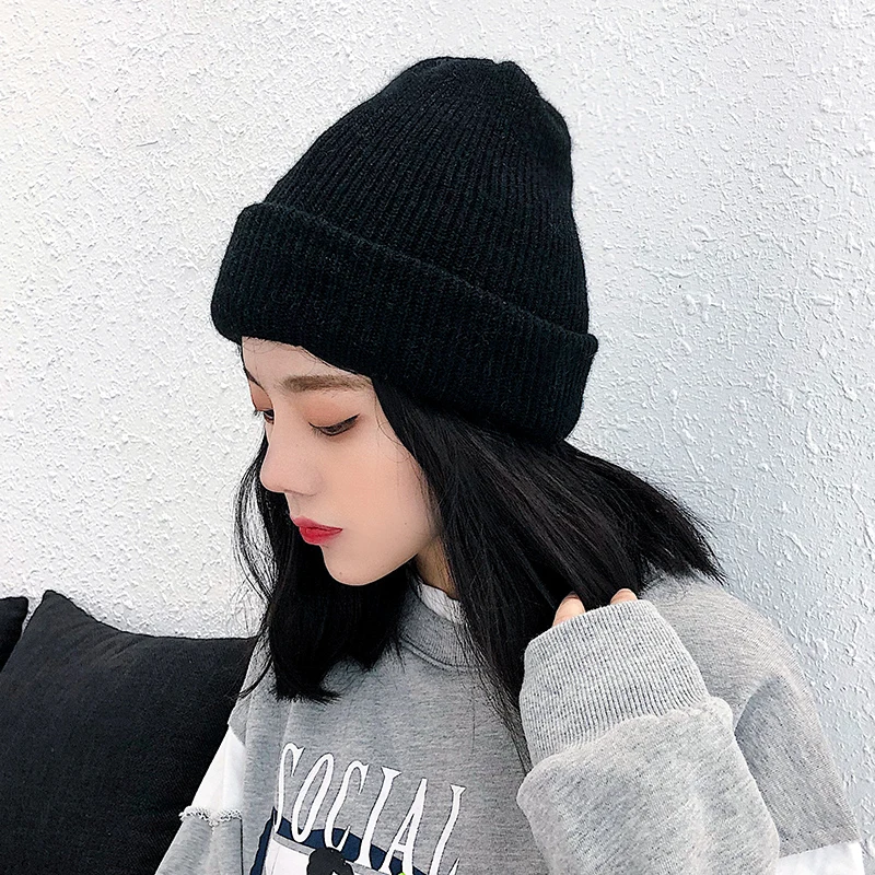 

H3559 Women Warm Beanie Hat Female Autumn Winter Korean Thick Knitting Skullies Cap Girl Pure Color Fashion Lovely Shopping Hats