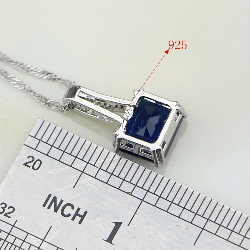 Blue Rhinestone White CZ Costume Jewelry 925 Silver Bridal Jewelry Sets for Women Wedding Earring/Pendant/Necklace/Ring