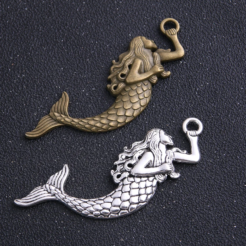 2pcs/lot 22*76mm two Color Metal Big Beautiful Mermaid Charms Jewelry Handmade Charms fit Jewelry Making