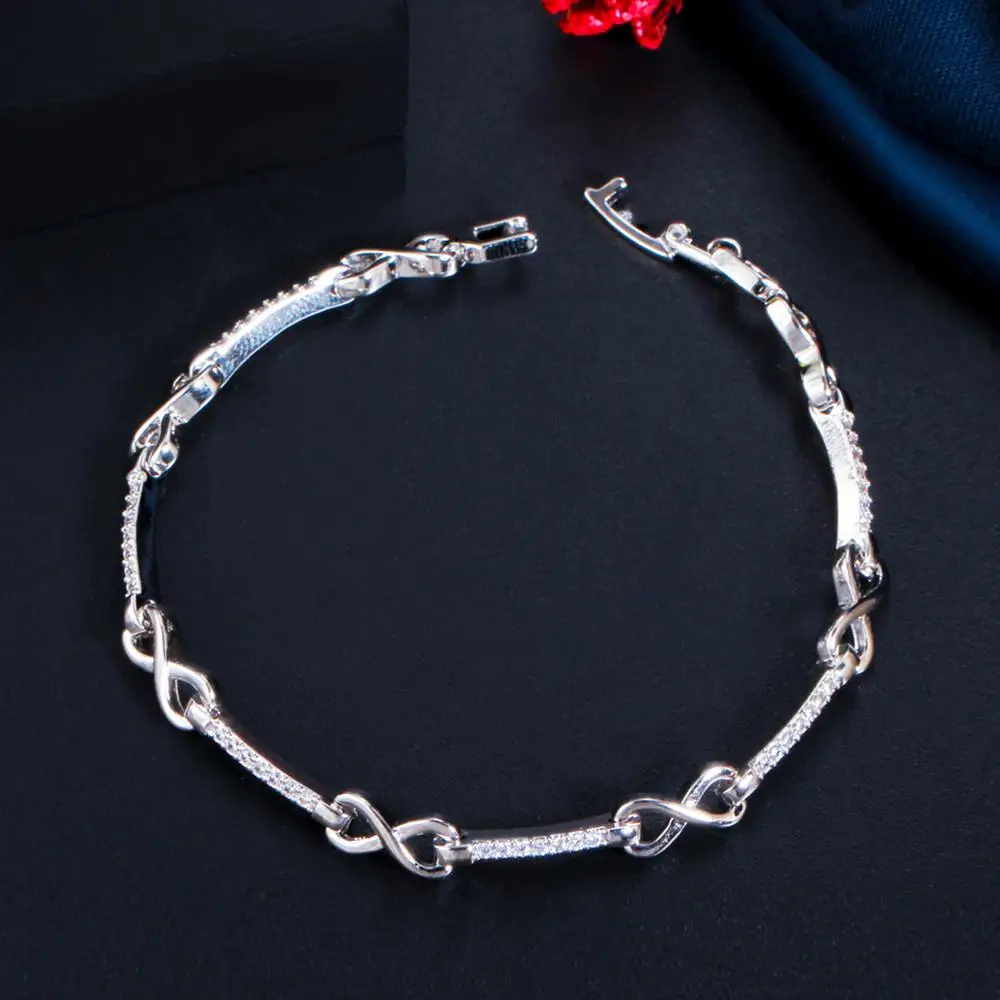 ThreeGraces New Fashion Infinity Number 8 Shape Link Chain Bracelet Shiny Cubic Zirconia Women Elegant Daily Party Jewelry BR137 image 4
