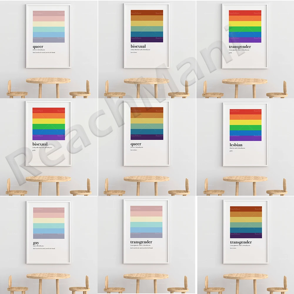 Queer Pride Poster, Pantone Decoration, Love is Love Couple Gift, Pastel Rainbow Pantone Pride Banner Color Block Stripe Decorat