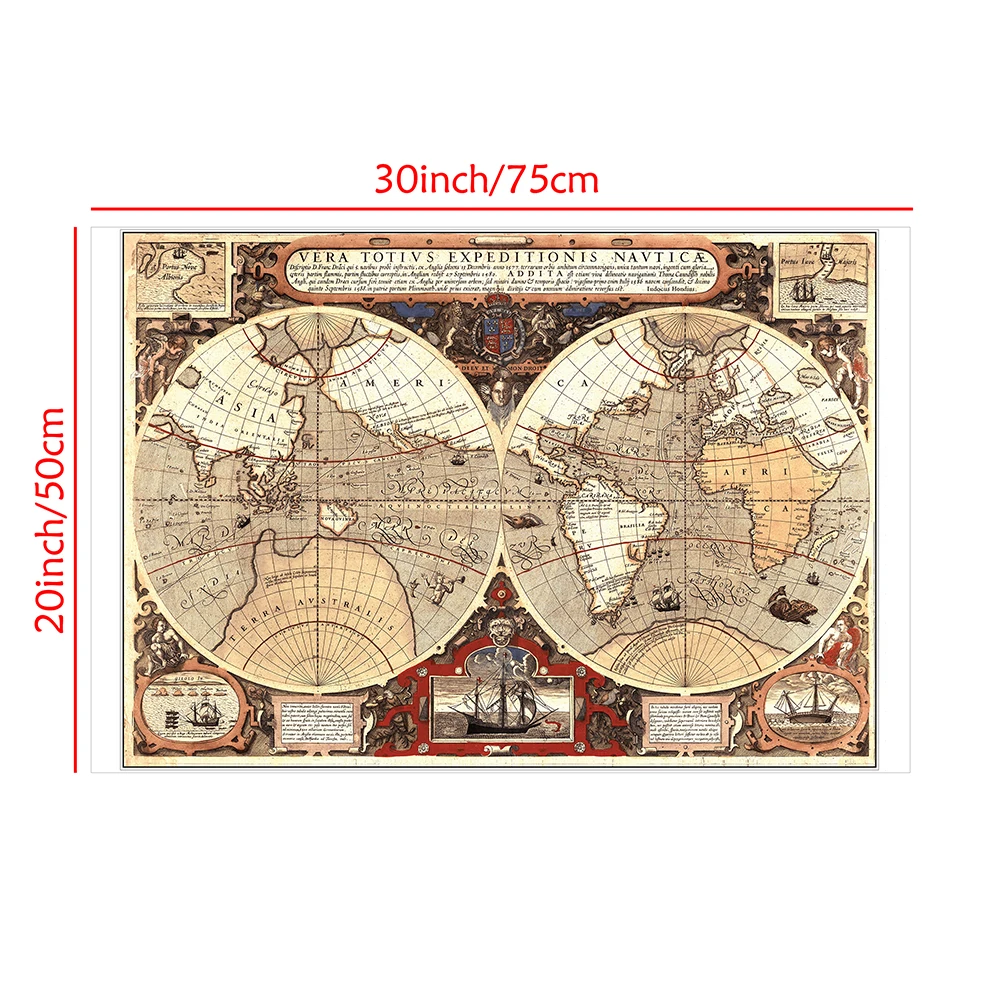 世界地図75*50cm,ヴィンテージキャンバス,壁画,アートポスター,学用品,リビングルームの家の装飾