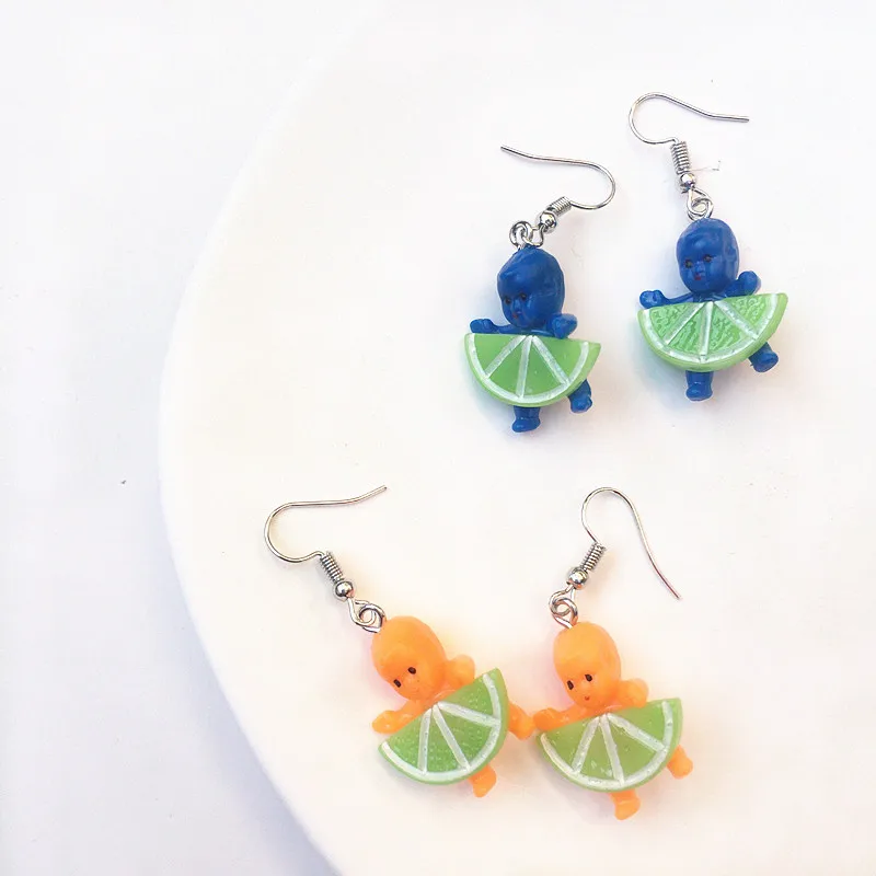 Vintage Cute Colorful Baby Doll Earring for Women Creative Cartoon Lemon Funny Statement Earrings Fashion Jewelry Charms Gifts