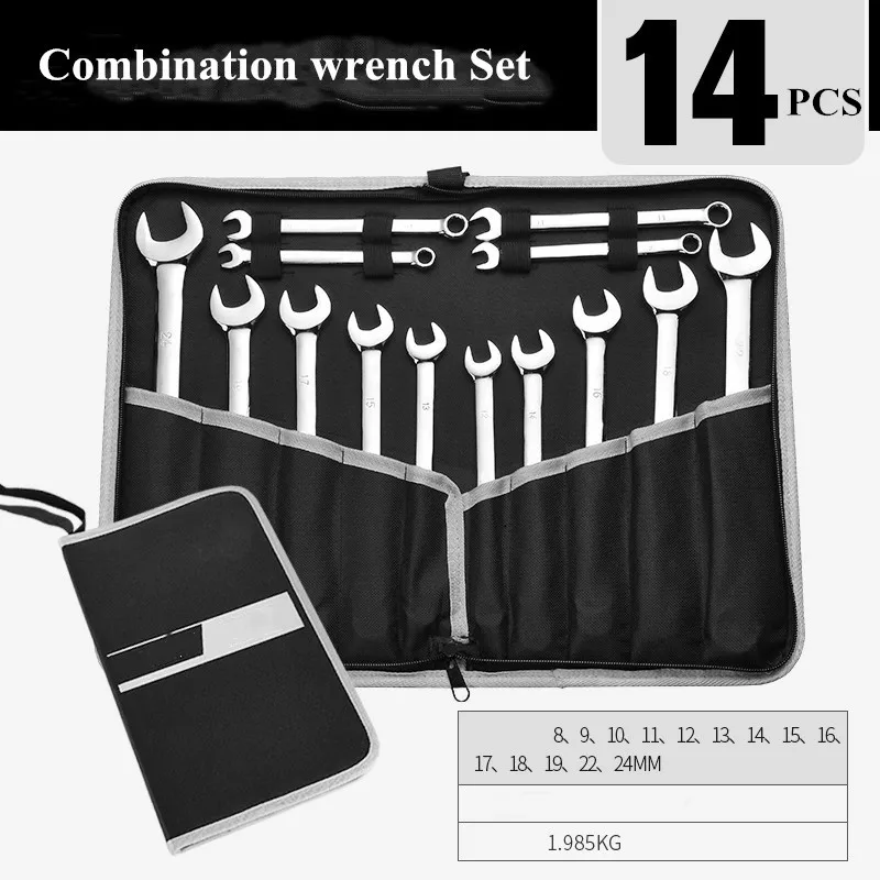 Dual-Purpose Wrench Set,Open Plum Blossom Ratchet,Mechanical Hand Complete Bag,Auto Repair Hardware Tool Set,Combination Wrench