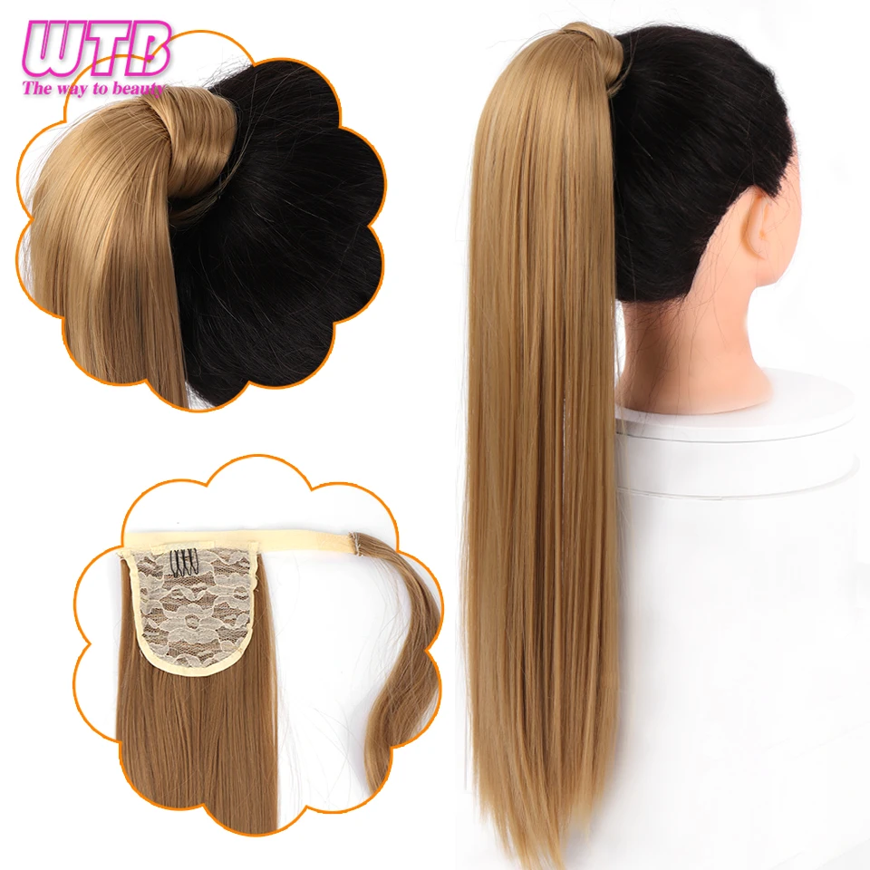 WTB-Extensión de cabello sintético para mujer, pelo largo y liso con Clip, cola de caballo postiza, 32 pulgadas