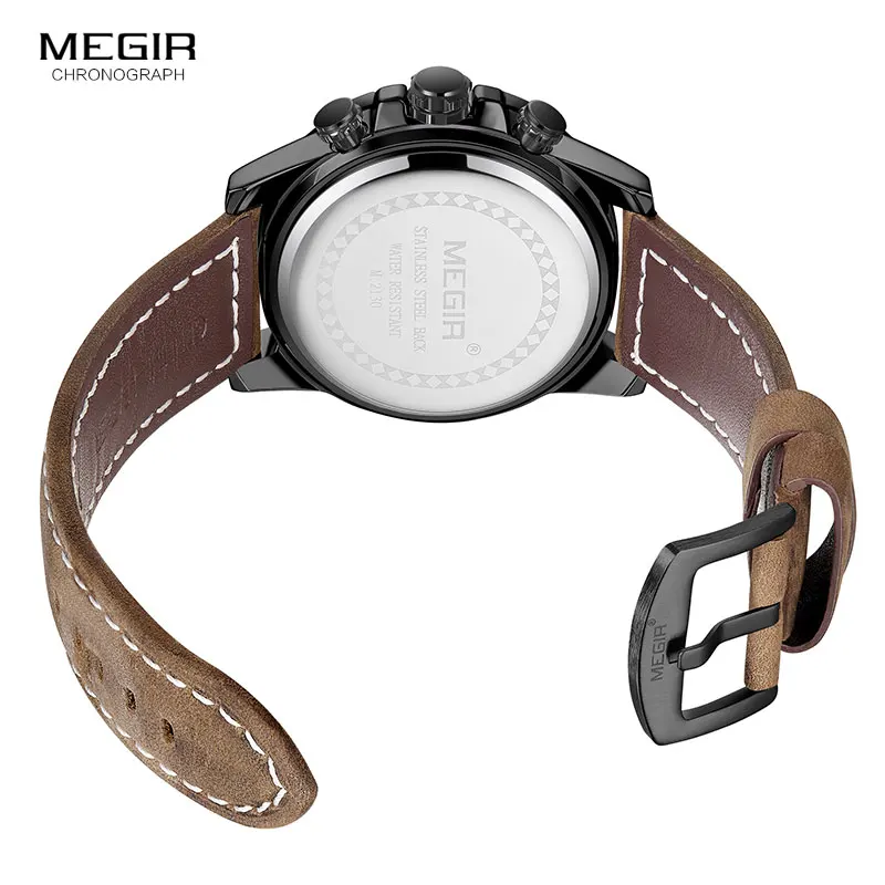 MEGIR Casual Della Vigilanza Degli Uomini di Top Brand di Lusso Cronografo Al Quarzo Orologio Da Polso Cinturino In Pelle di Sport Dell\'esercito