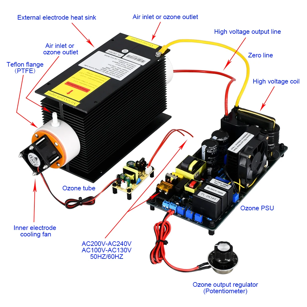 CE FCC ROHS Patented product 20G 30G/H 20grams adjustable high-end ozone generator with internal electrode heat sink ozone oil