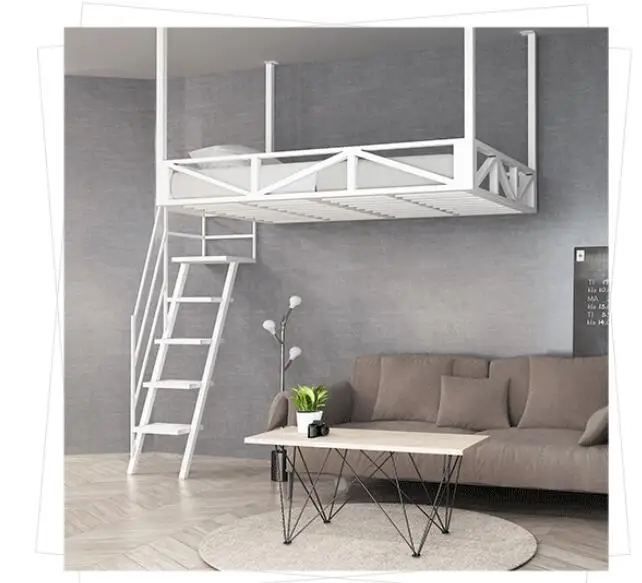 Modern simple small apartment saving space hanging type iron overhead bed hammock hanging wall bed bedroom ceiling bed