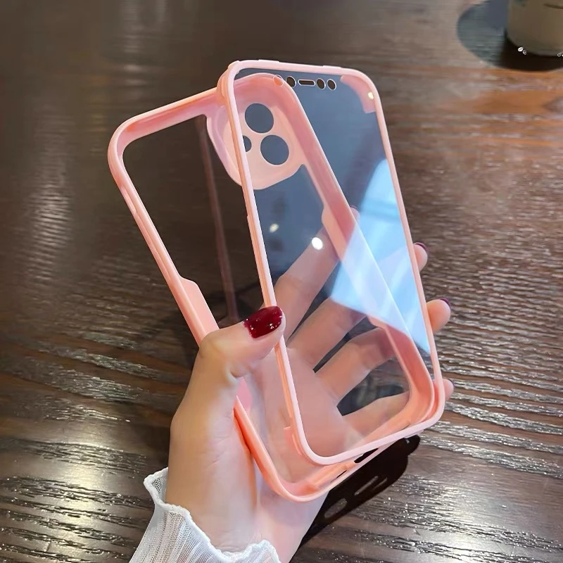 Funda de lujo 360 cuerpo completo transparente frontal y trasera para iPhone 17 16 15 14 13 11 12 Pro Max XS X 7 Plus con marco de silicona a prueba de golpes 2