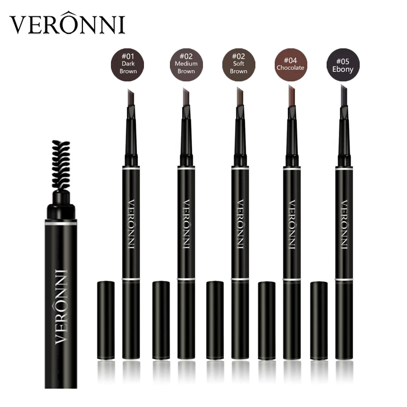 VERONNI-lápiz de cejas de doble punta, 5 colores, resistente al agua, larga duración, No florece, giratorio, tatuaje de cejas triangular