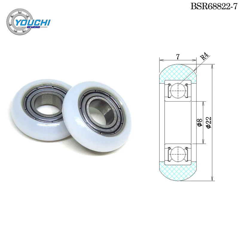 

10pcs 8x22x7mm POM Coated Roller BSR68822-7 POM OD 22mm Polyformaldehyde Mute Covered Wheel 8*22*7 Window & Door Guide Pulley