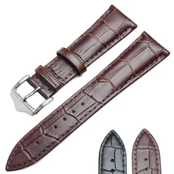 Soft Genuine Leather Watchbands 18mm 19mm 20mm 21mm 22mm 24mm Men Black Brown Watch Band Strap Silver Buckle Watch Accessories