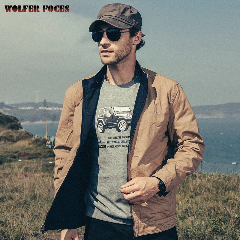 Spring New Arrivals Double-sided Cotton Tooling Casual Collar Loose Jacket Men's Outerwear Coats Best Genuine Men Coat