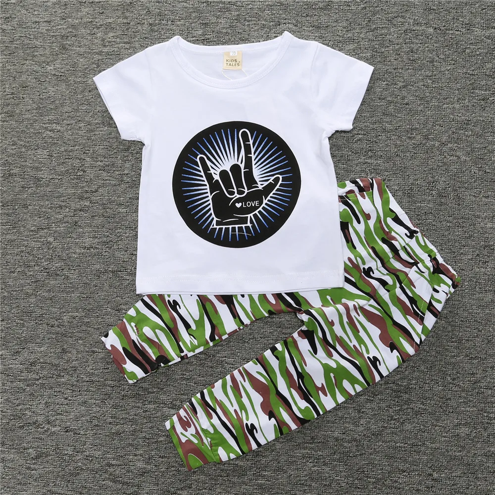 

Summer Baby Boys Clothing Sets Cotton Short Sleeve T-shirt+Camouflage Trousers Baby Boy Clothes set infant 2PCS Suit