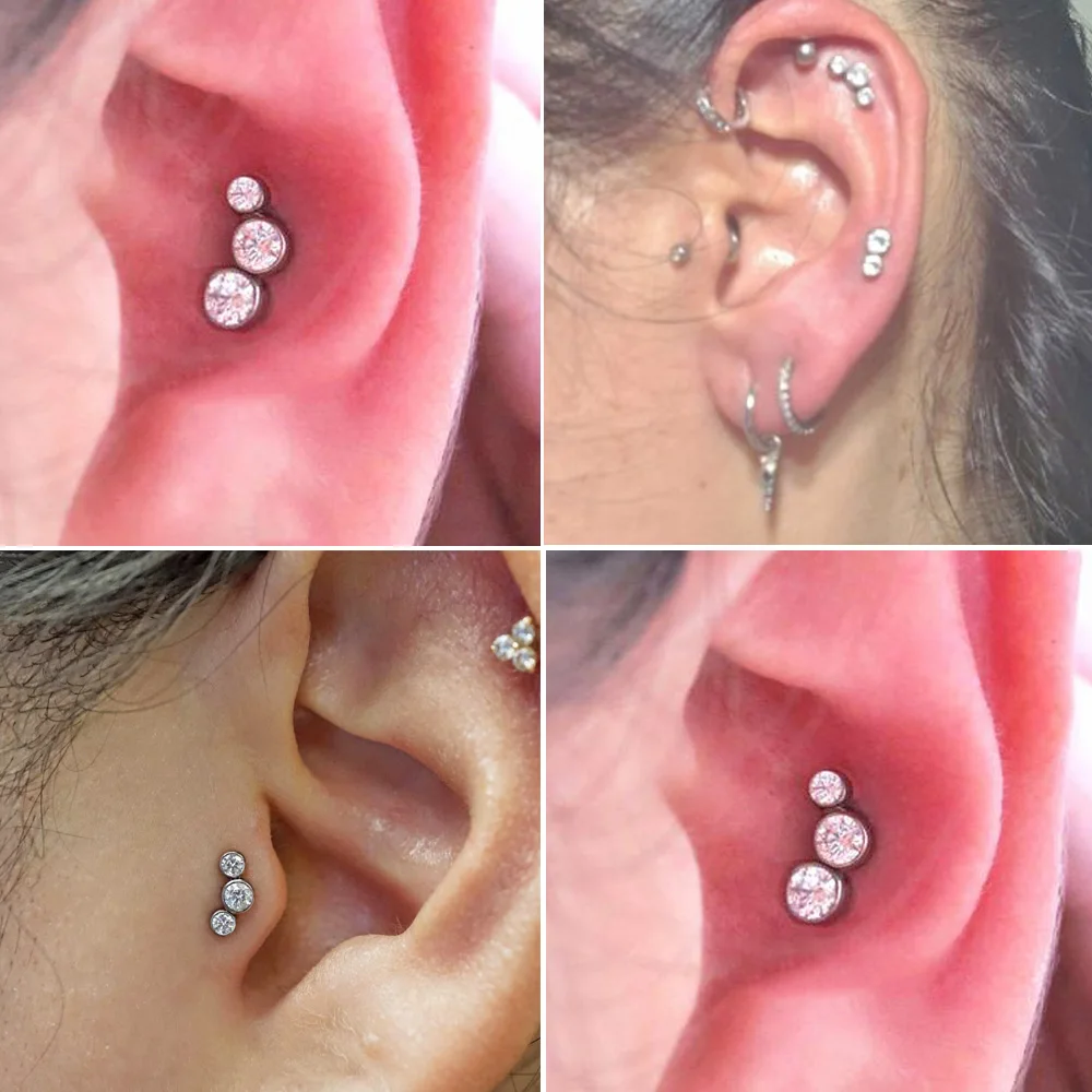 1PC Crystal CZ Helix Earrings Studs Ear Piercing 316l Surgical Steel Cartilage Earring 16G Tragus Conch Piercings for Women Punk