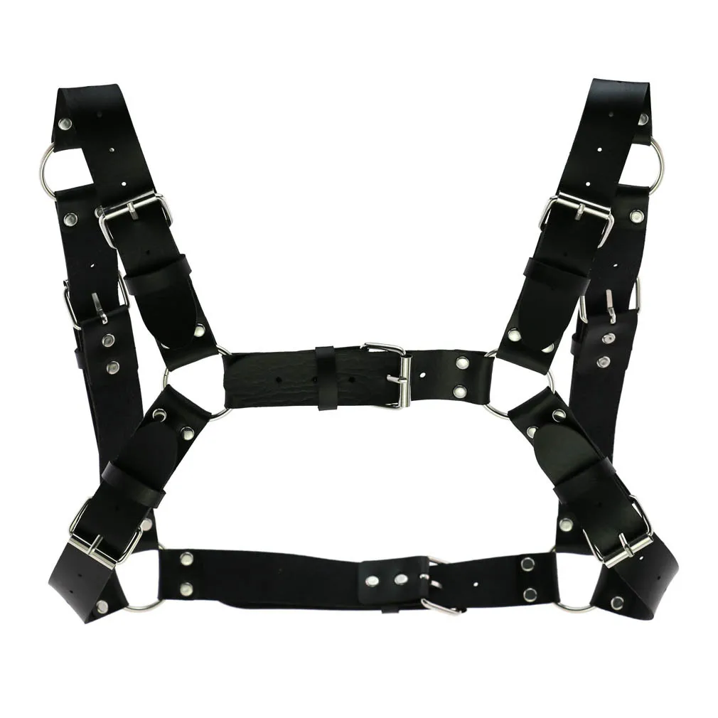 Women Men Sexy Punk Chest Harness Adjustable Caged Metal Body Chain PU Leather Choker Statement Necklace Party Clubwear