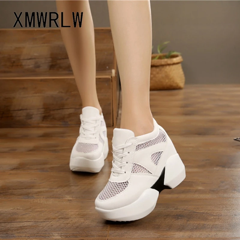 

XMWRLW Women's Vulcanize Shoes 2020 Spring Summer Breathable Mesh High Heels Women Sneakers Casual Leather Women Shoes Sneakers