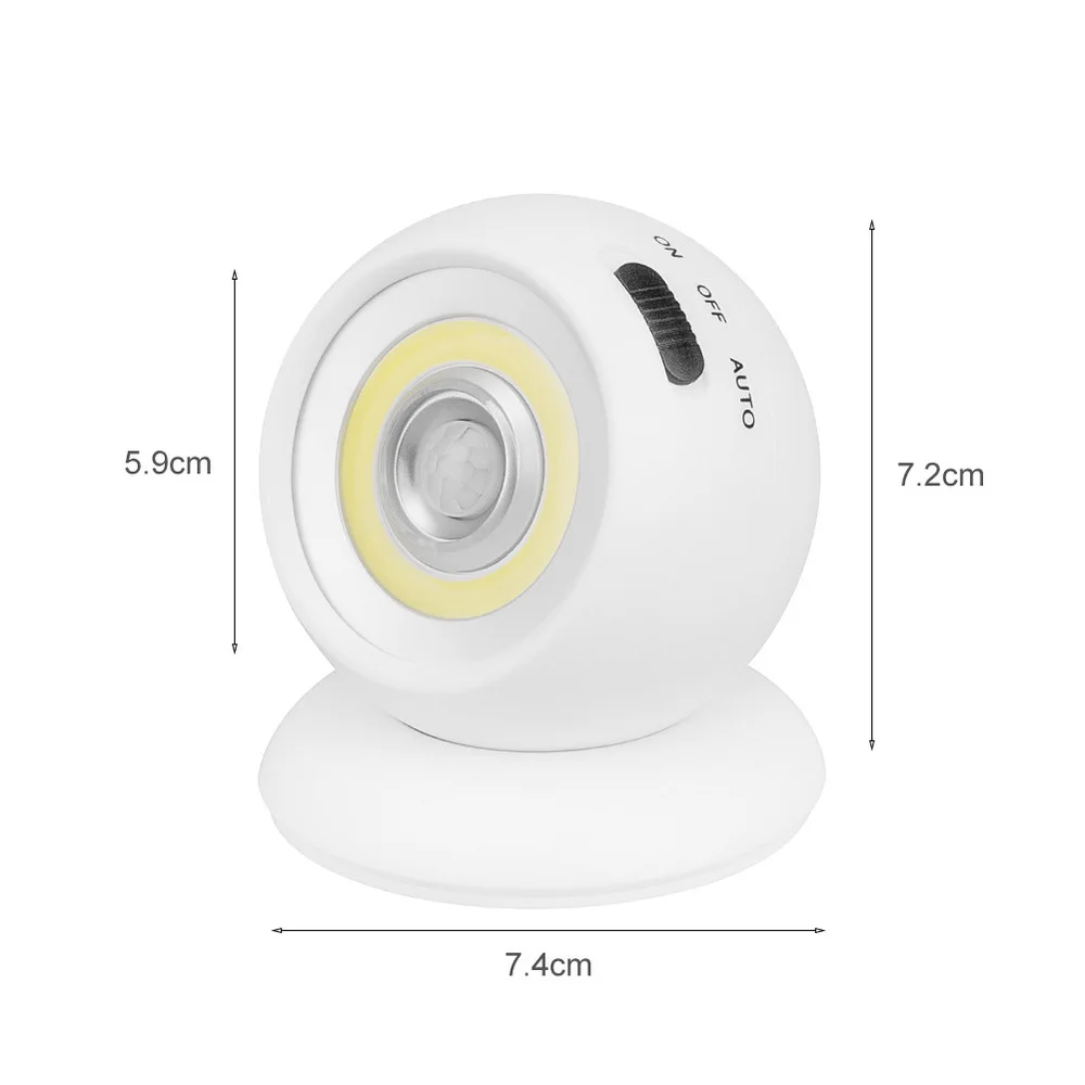 360° Rotating COB Ball Light PIR Motion Sensor LED Night Light USB Rechargeable Magnet Wall Lamp for Bedroom Bathroom Kitchen