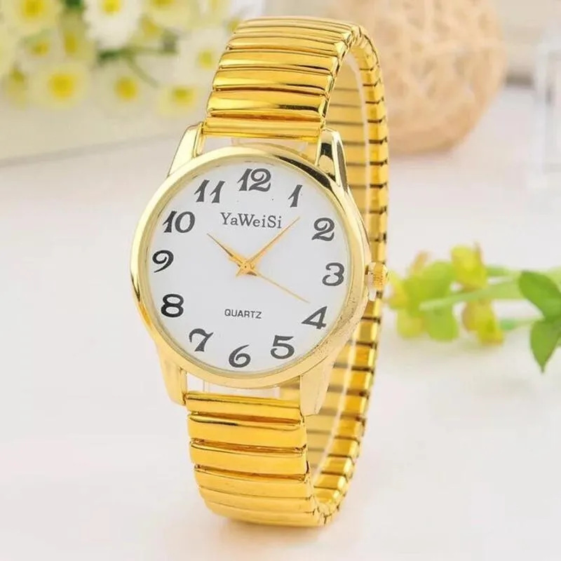 Fashion Luxury Gold Silver Elastic Strap Quartz Watches Couple Clock Watches Watches For Women Wrist Business Men Casual Wa S5O5