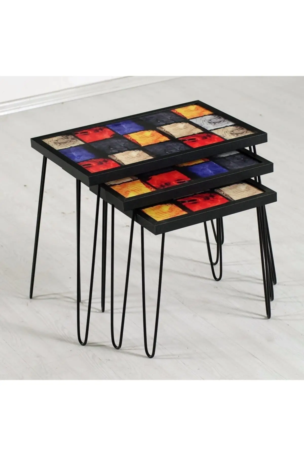 Square Colorful Printed 3 pcs Zigon Coffee Table
