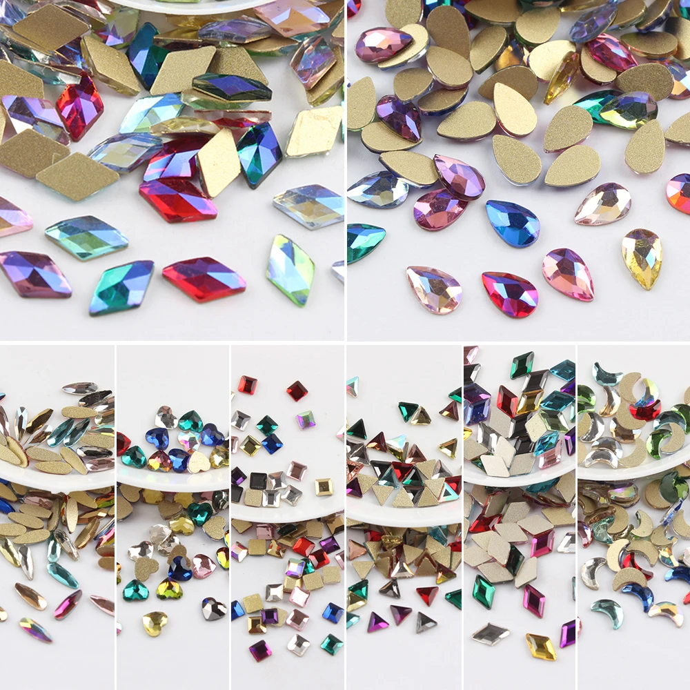 Mix color Shape Nail art rhinestone flat bottom glass 30pcs/100pcs nail gems for DIY 3D nail art decoration