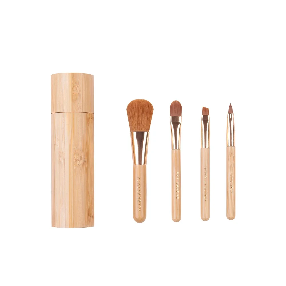 4pcs High Quality Professional Bamboo Handle Makeup Brush Set Cosmetic Beauty Tool Kit for Powder Shadow  Eyebrow Lip