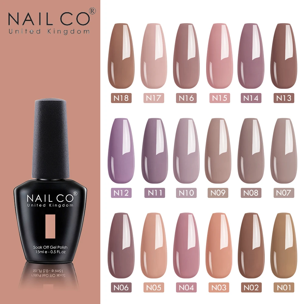 NAILCO Nude เล็บเจล UV LED Lacquer 47 สี Art Hybrid เคลือบสีแดงสีเหลืองกึ่งถาวรเคลือบด้านบนและ Base Coat