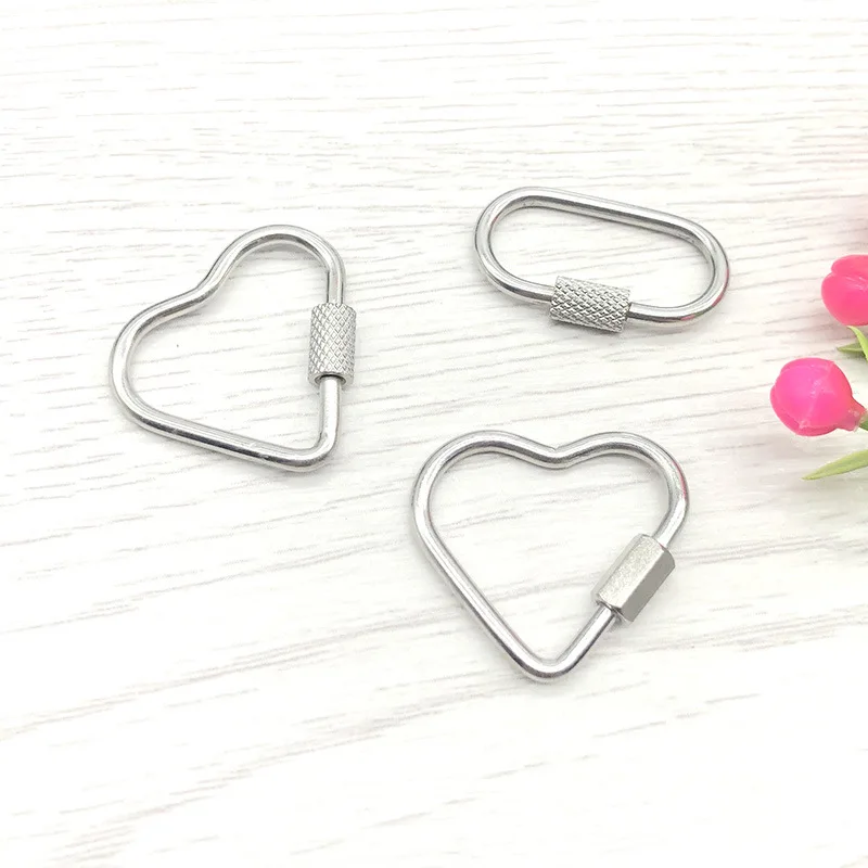 Stainless Steel Connection buckle Heart Oval Pendant For Jewelry Making Carabiner Snap Hook Charm Climbing Spiral Buckle