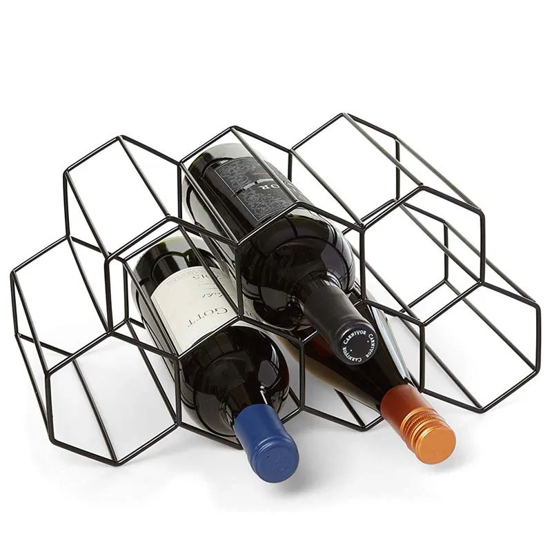 Geometric 7 Holes Metal Iron Wine Rack Grape Wine Whiskey Display Shelf Tabletop Decoration Organizer For Wine Lovers Wine Shelf