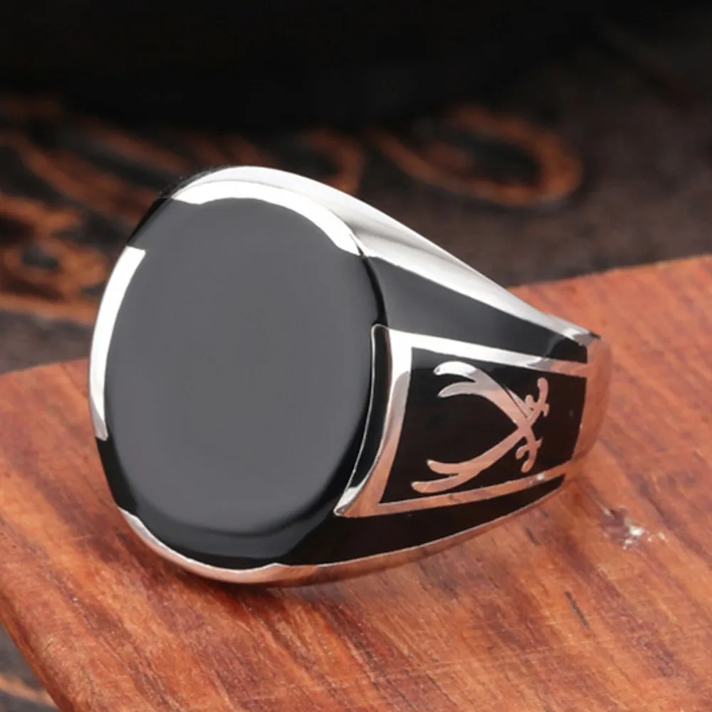 BOCAI New 100% Solid Real S925 Pure Silver Men Ring Black High Quality Crystal Glue Fashion  Couple Gift