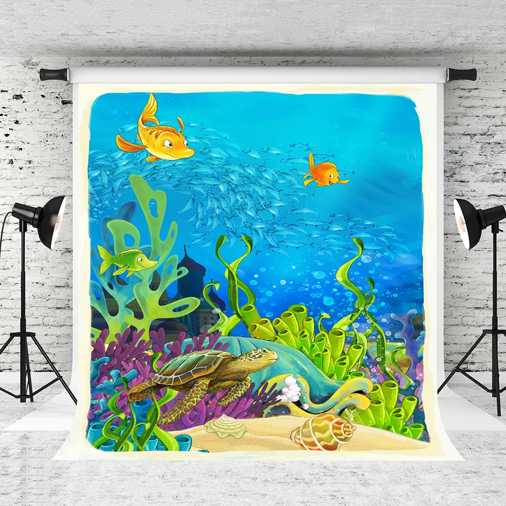 VinylBDS  5X7FT Newborn Underwater World Cartoon Animal For Children Kids Curtain  Background Backdrop