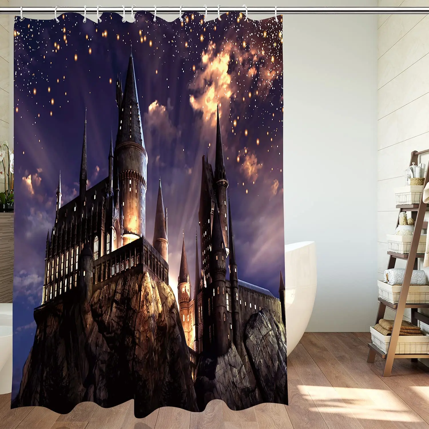 Halloween By Ho Me Lili Shower Curtain For Bathroom Magic Castle Witch Wizard Tree Meteor Night Sky Horrifying Decoration