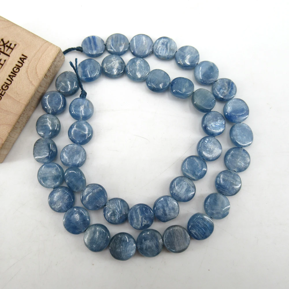 APDGG 10MM Natural Blue Kyanite Quartz Coin Round Gemstone Loose Beads 16\