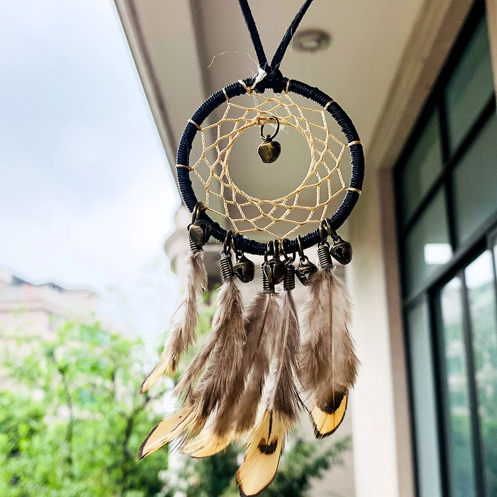 Indian Style Bell Feather Dream Catcher Wall Car Hanging Decoration Wind Chimes Girls Kids Aesthetic Room Decor Accessories Gift