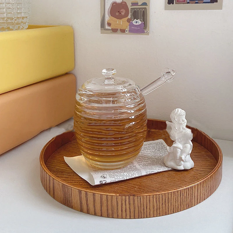 230ml Glass Honey Jar with Stirring Rod Spoon Honey Juice Jam Jar Sticks Dip Server Drizzler Dispenser Home Kitchen Tools