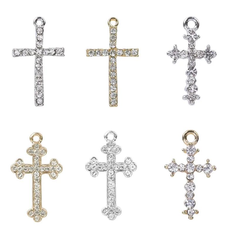 5 sztuk Rhinestone krzyż wisiorek Charms na materiały do ​​wyrobu biżuterii naszyjnik DIY Chrystus akcesoria kryształowy urok ręcznie robiony materiał