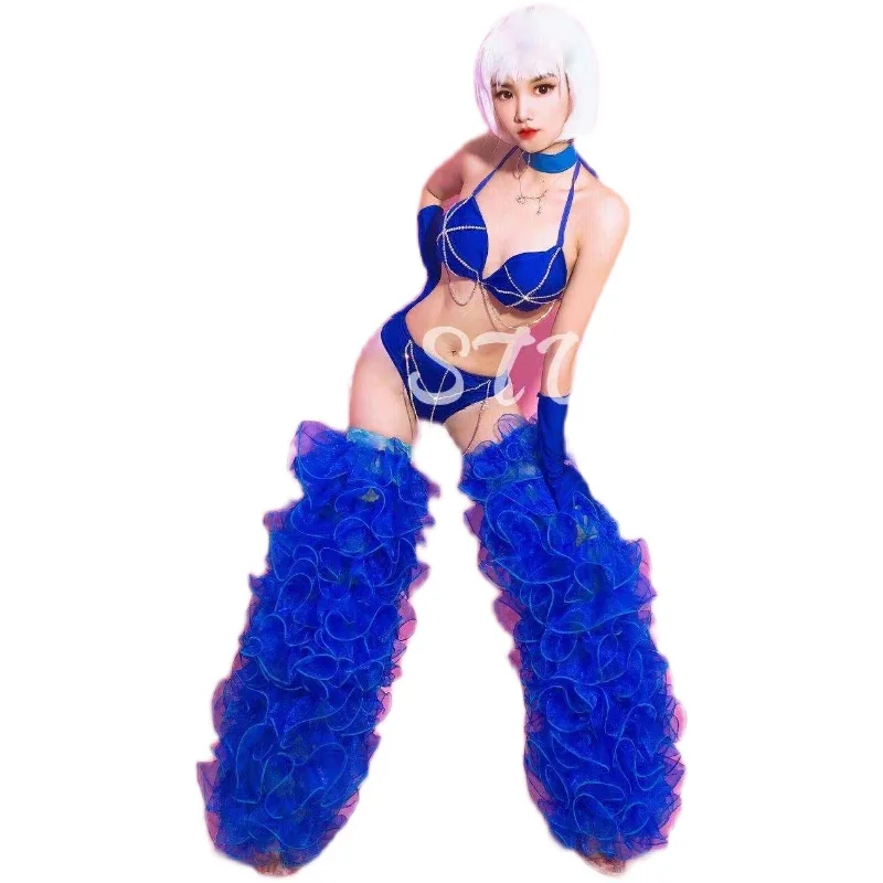 

Women Sexy gogo bright diamond mesh leg set show suit Nightclub singer dancer performance Role costume