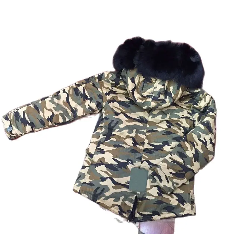 Camouflage Parka Fashion Winter MR Fur Parka,Detachable Black Fox Collar&Hood, Russia Coat Top Selling