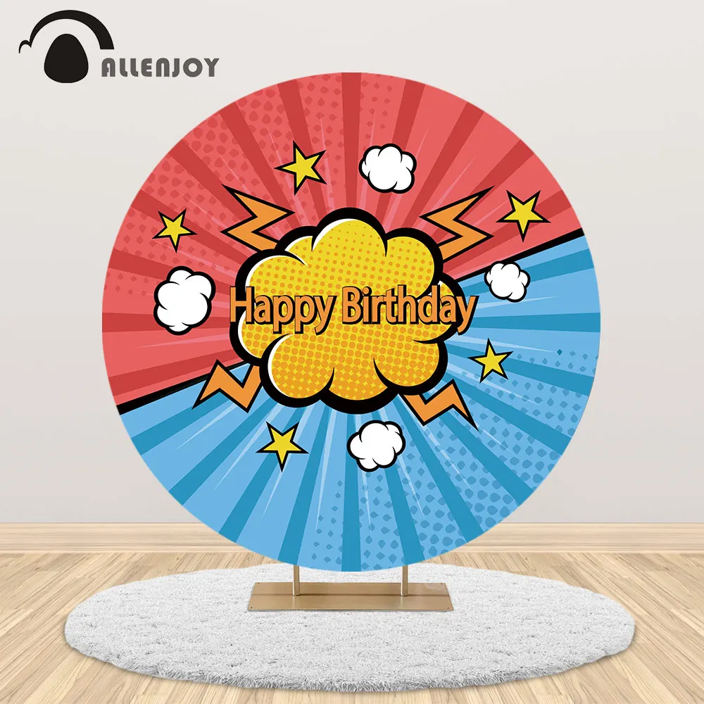 Allenjoy Hero Theme Round Backdrop Colorful City Birthday Circle Background Photo Studio Child Candy Tableclndy Table Cover