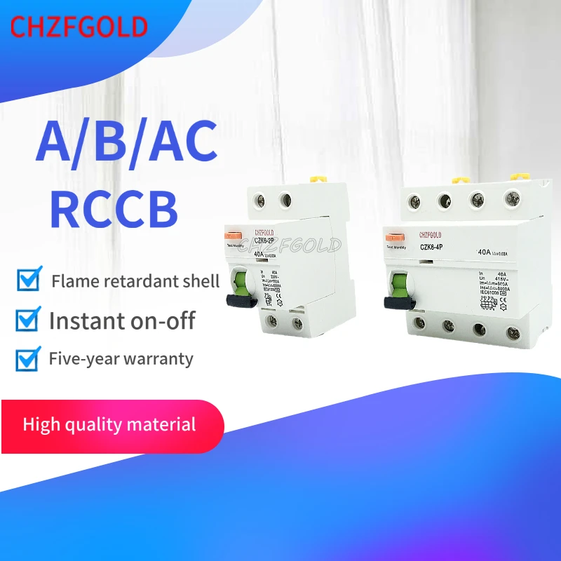 

CHZFGOLD AC2PType RCCB Electromagnetic Residual Current Circuit Breaker AC ELCB 2 Pole 25A 40A 63A 80A 100A RCD 30mA 100mA 300mA