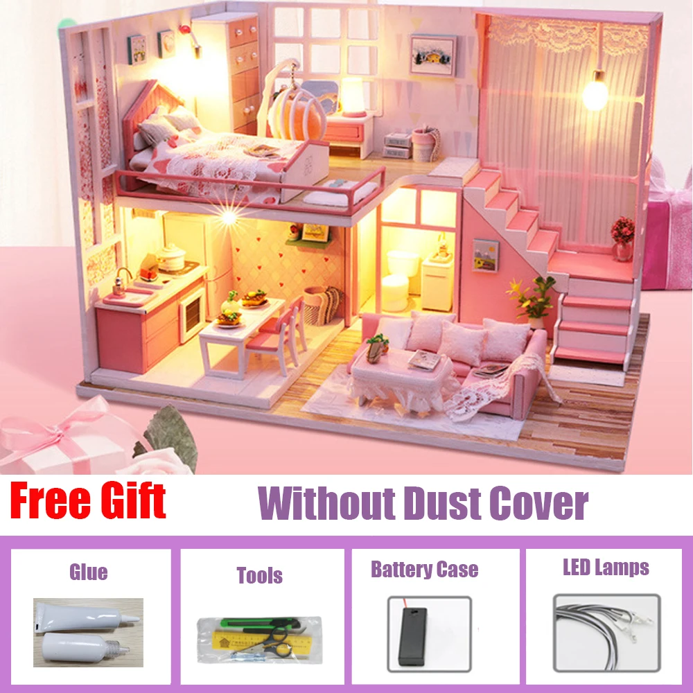 Kit casa delle bambole fatta a mano Puzzle 3D in legno Mini costruzione di assemblaggio casa delle bambole con kit di mobili Giocattoli per bambini Regali di compleanno