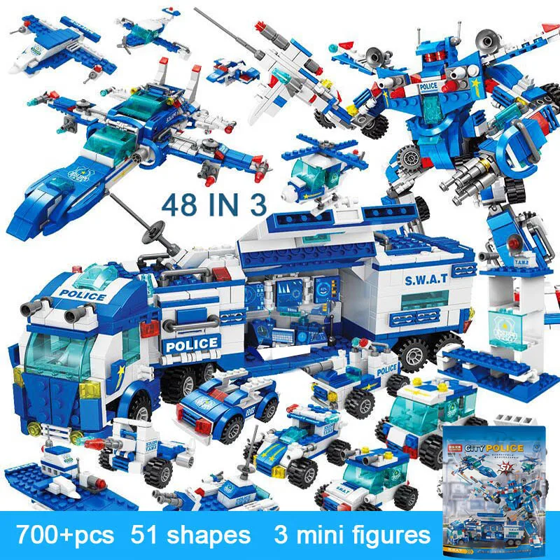 

City Police Station Building Blocks Car Headquarters Blocks Toys Truck SWAT Military Bricks Toys for Children Kids