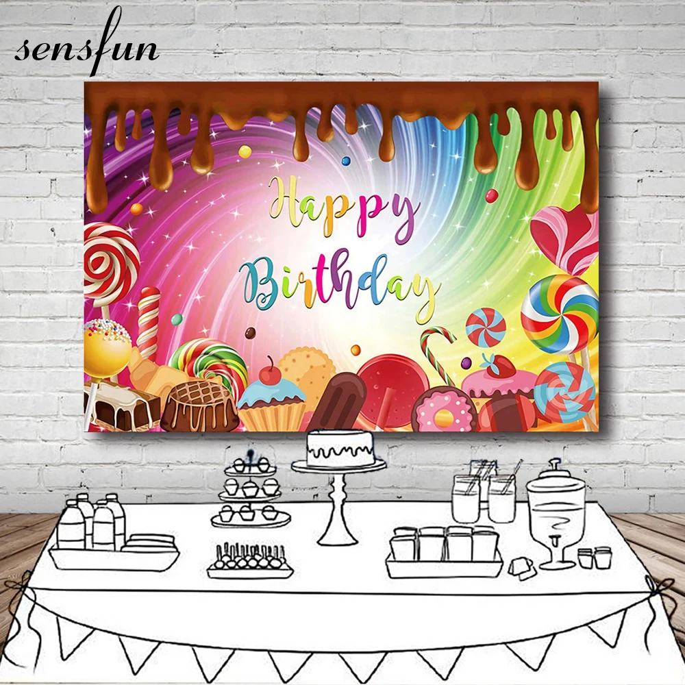 Sensfun Sweet Candy Theme Backdrop For Photo Studio Fusion Chocolate Cupcake Dessert Girls Birthday Party Photography Background