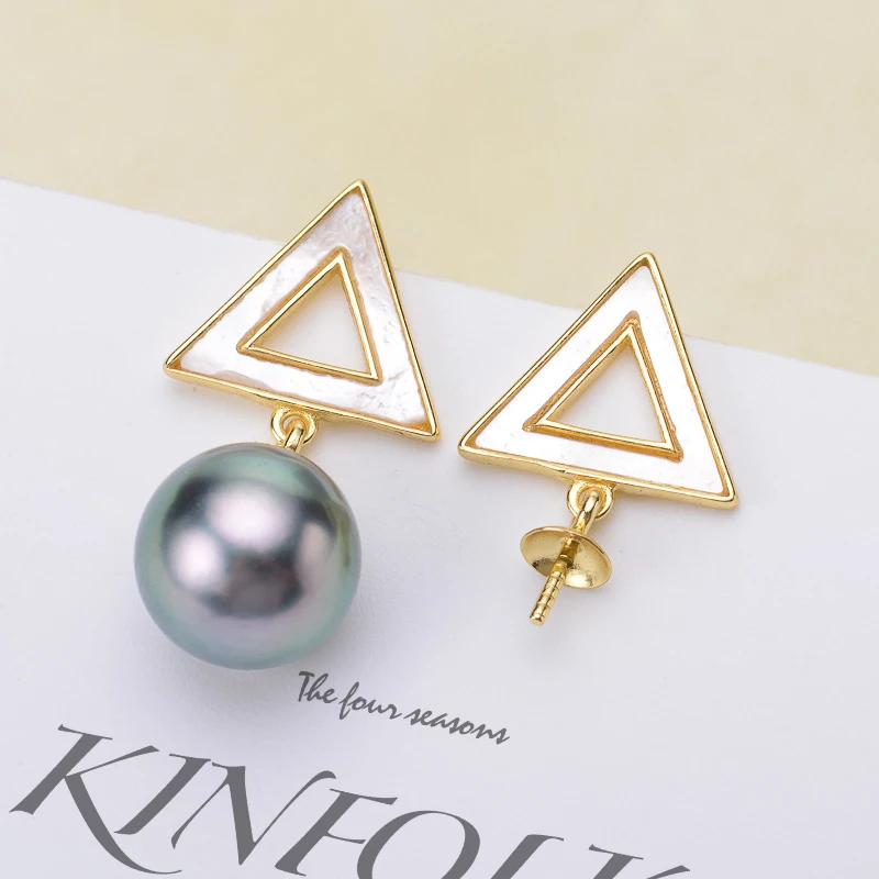 Triangle Style DIY Silver Pearl Earrings Settings Women Handmade Making Jewelry